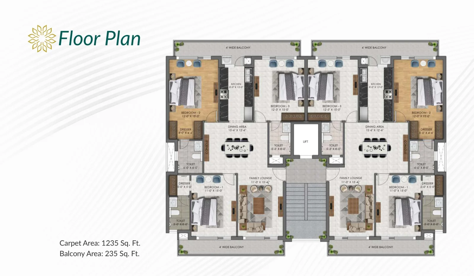 Spacious 3 BHK and 3+1 BHK apartments at Jubilee Avelia Terraces