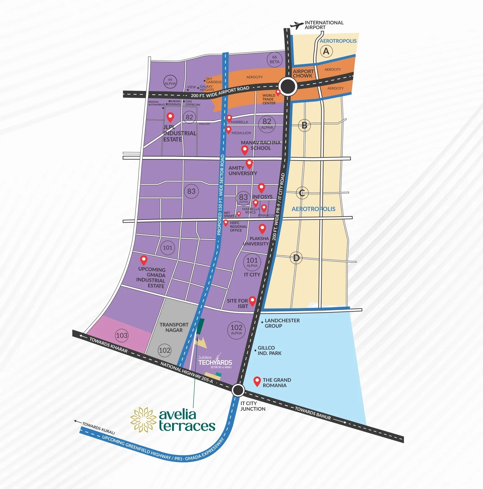 Jubilee Techyards Sector 102A Mohali location map